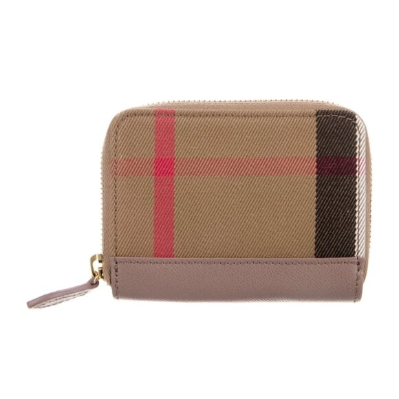 Burberry MN Zip Around Canvas Check Coin Wallet Grey Mink 8084526